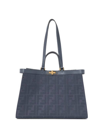 Logo Pattern Medium Canvas Tote Bag Blue - FENDI - BALAAN 1