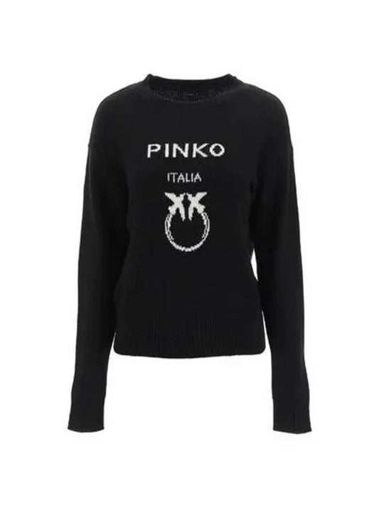 intarsia logo knit top black - PINKO - BALAAN.