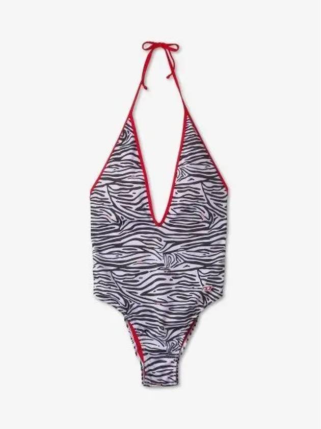 Zebra Print Halter Neck One-Piece Swimsuit - DIESEL - BALAAN 2