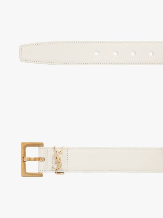 Monogram Buckle Leather Belt White - SAINT LAURENT - BALAAN 3