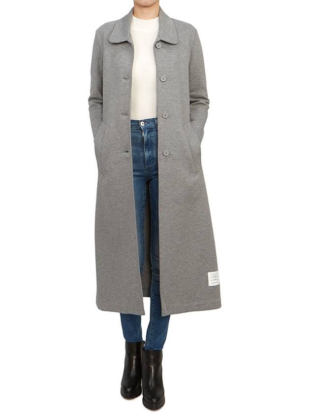 Women's Double Face Tech Round Collar Cotton Overcoat Medium Grey - THOM BROWNE - BALAAN 6