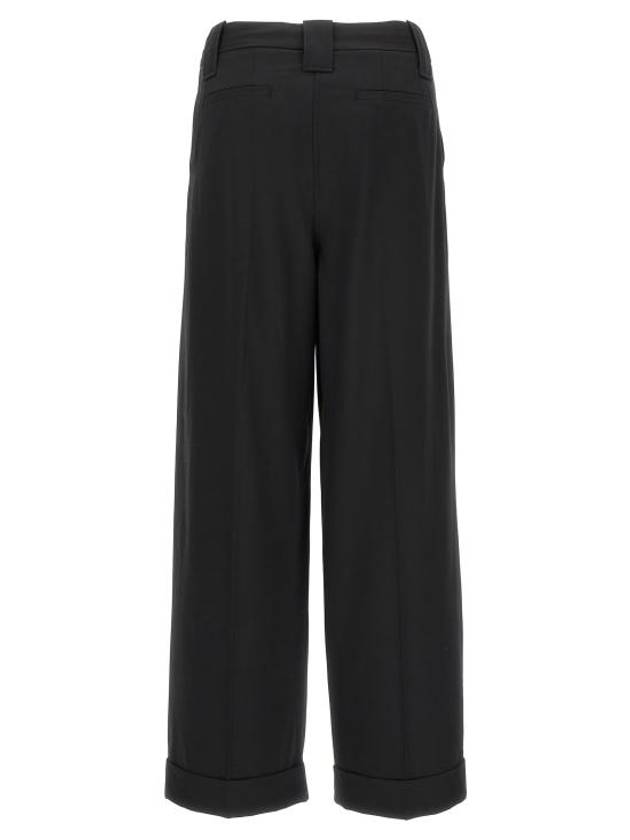 Drapey Melange Pleat Trousers Straight Pants Black - GANNI - BALAAN 3