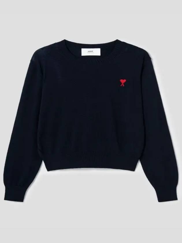 Women's Heart Logo Crew Neck Wool Knit Top Blue - AMI - BALAAN 3