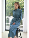 Two Button Silky Long Shirt Dress BLUE - ILROZE - BALAAN 3