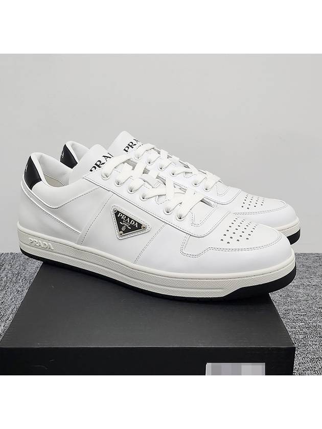 Downtown Triagle Logo Leather Low Top Sneakers White - PRADA - BALAAN 3