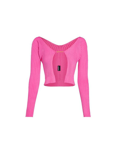 La Maille Pralu Longue Micro Charm Logo Cardigan Pink - JACQUEMUS - BALAAN 2