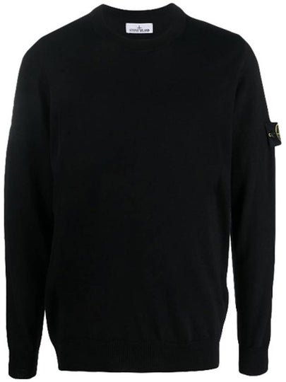 Logo Patch Crew Neck Wool Knit Top Black - STONE ISLAND - BALAAN 2