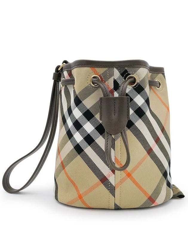 Check Drawstring Bucket Bag Sand - BURBERRY - BALAAN 2