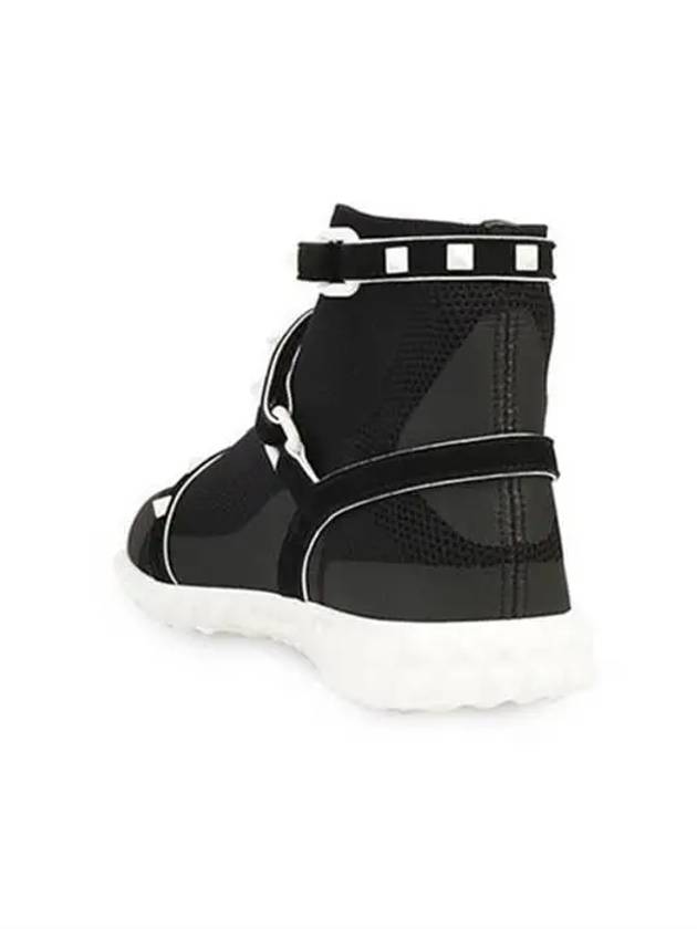 Suede Leather Strap Rockstud Knit High-Top Sneakers Black - VALENTINO - BALAAN 5