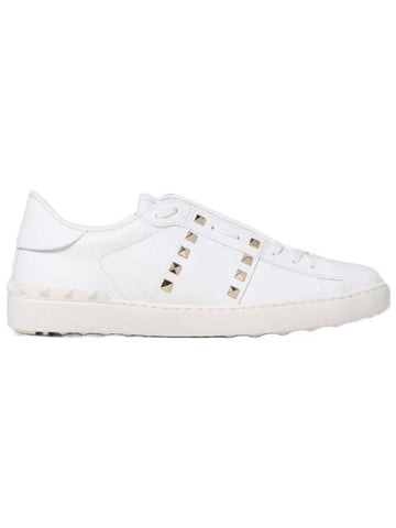 Rockstud Untitled Calfskin Low Top Sneakers White - VALENTINO - BALAAN 1