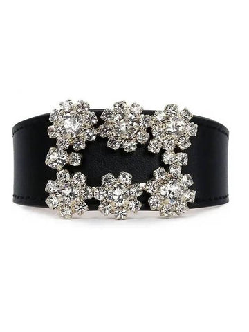 Women's Flower Strass Buckle Bracelet Black - ROGER VIVIER - BALAAN 1