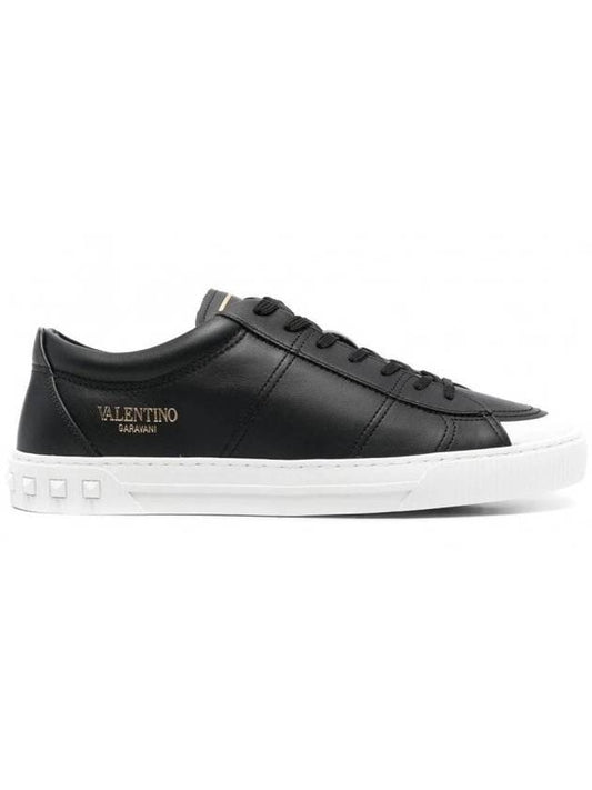 City Planet Leather Low Top Sneakers Black - VALENTINO - BALAAN 1