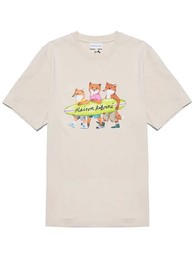 Surfing Foxes Logo Print Short Sleeve T-Shirt Beige - MAISON KITSUNE - BALAAN 3