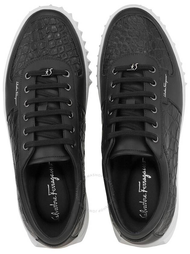 Salvatore Croco leather low-top sneakers black - SALVATORE FERRAGAMO - BALAAN 4