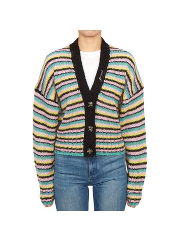 Logo V-neck Stripe Cardigan - GANNI - BALAAN 1