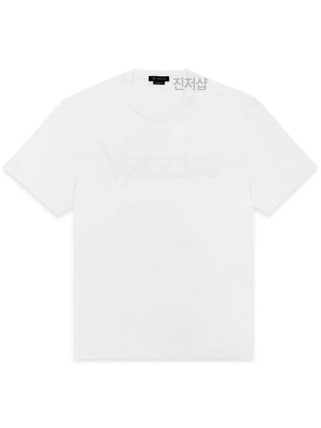 Men's Lettering Embroidery Short Sleeve T-Shirt White - VERSACE - BALAAN 2