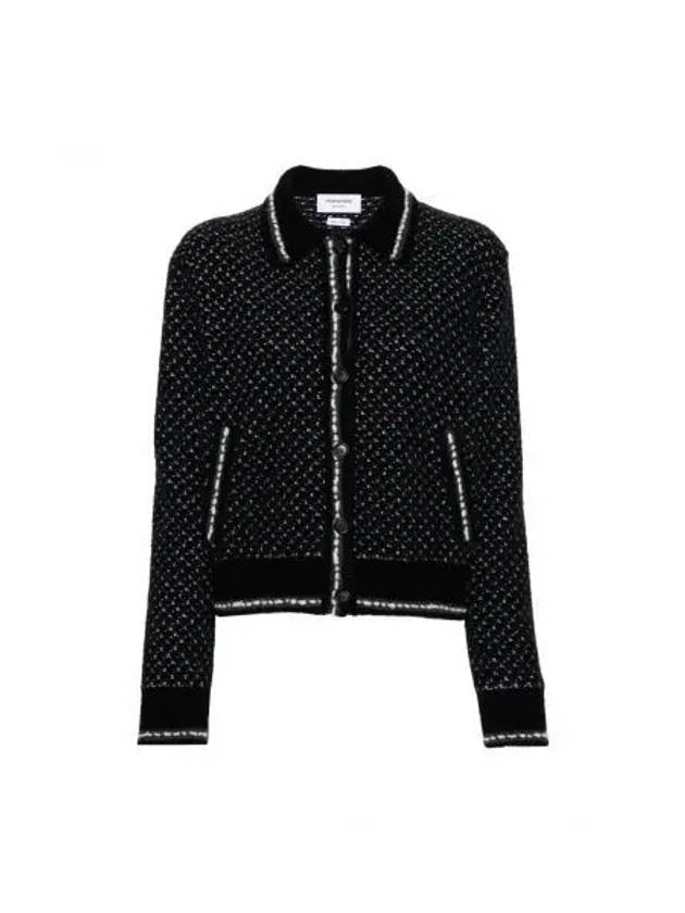 Spread Collar Tweed Virgin Wool Bomber Jacket Black - THOM BROWNE - BALAAN 2