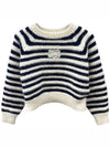 Crew neck Marini re mohair silk knit top off white navy - CELINE - BALAAN 2