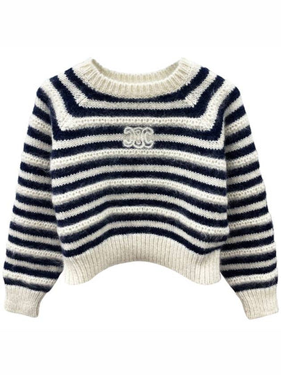 Crew Neck Marinière Mohair Knit Top Off White Navy - CELINE - BALAAN 2