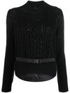 Women's Belted Wool Knit Top Black - MONCLER - BALAAN.