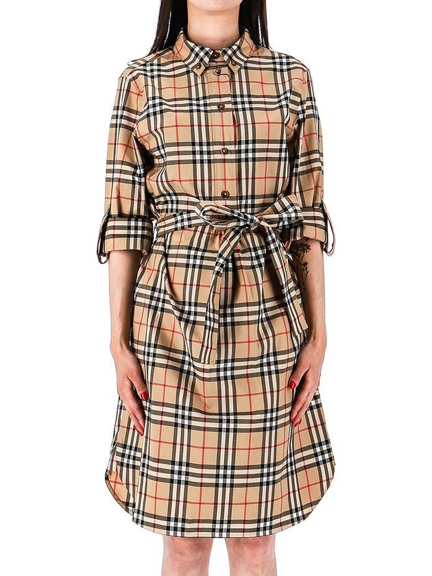 Vintage Check Stretch Cotton Tie-Waist Shirt Dress Beige - BURBERRY - BALAAN 2