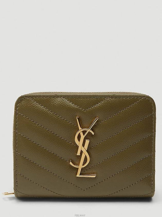 Gold Monogram Zipper Half Wallet Green - SAINT LAURENT - BALAAN 2