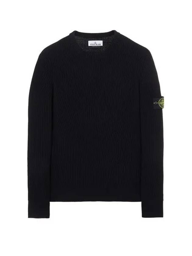 Wappen Patch Crew Neck Ribbed Wool Knit Top Black - STONE ISLAND - BALAAN 2