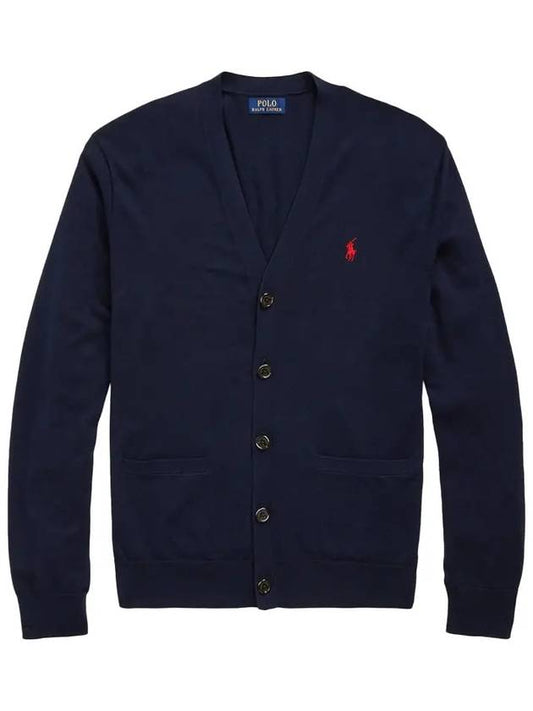 V-Neck Embroidery Logo Cardigan Navy - POLO RALPH LAUREN - BALAAN 2