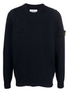 Logo Patch Crew Neck Wool Knit Top Navy - STONE ISLAND - BALAAN 2