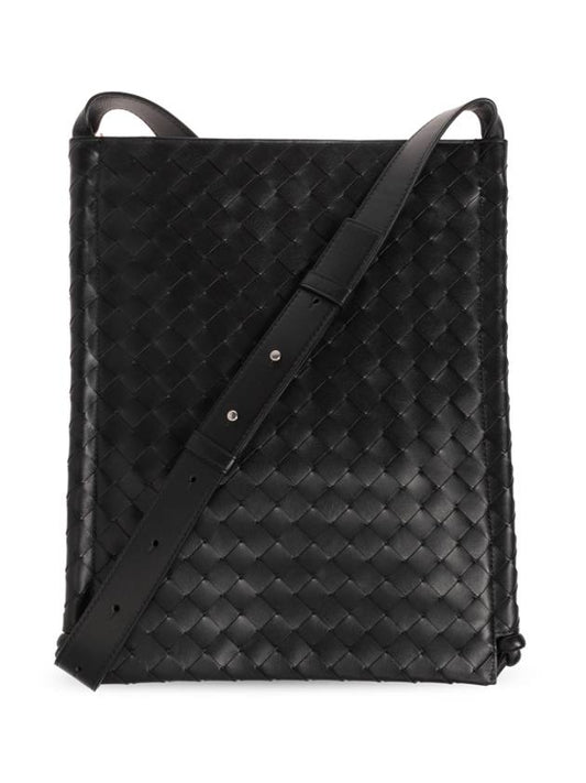 Intrecciato Flat Loop Large Leather Cross Bag Black - BOTTEGA VENETA - BALAAN 2