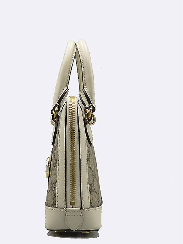 640716 White Leather Ebony GG Supreme Canvas Horsebit 1955 Mini Top Handle Tote Bag and Crossbody - GUCCI - BALAAN 3