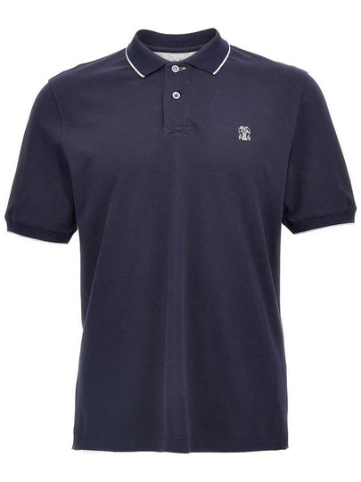 Embroidered Logo Short Sleeve Polo Shirt Navy - BRUNELLO CUCINELLI - BALAAN 2