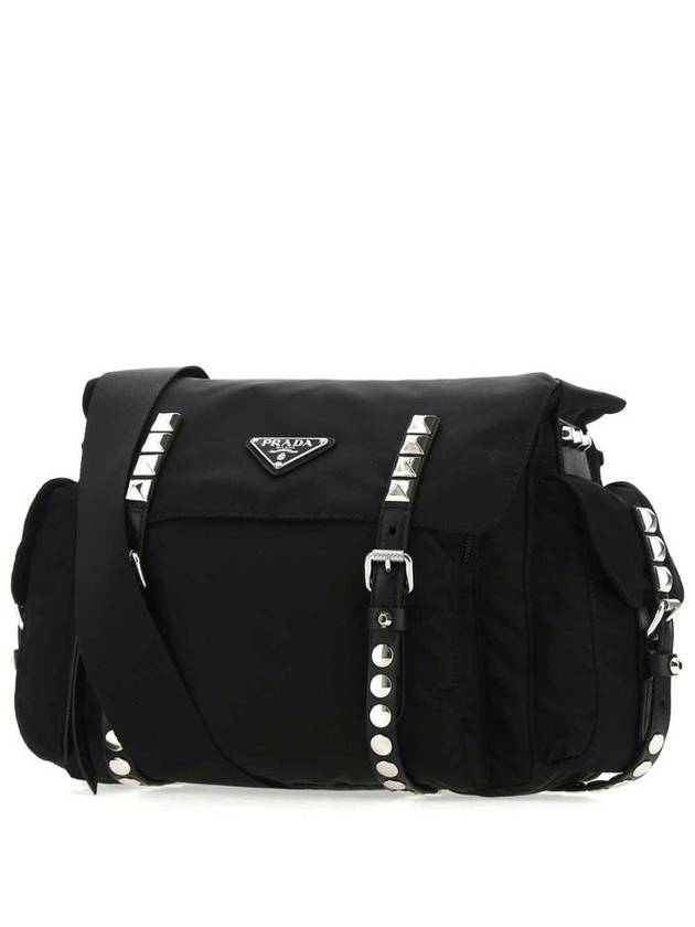 Triangular Logo New Bella Studded Shoulder Bag Black - PRADA - BALAAN 3