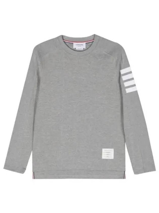 4-Bar Striped Cotton Long Sleeve T-Shirt Light Grey - THOM BROWNE - BALAAN 2