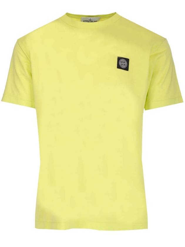 Logo Patch Short Sleeve T-Shirt Neon Yellow - STONE ISLAND - BALAAN 1