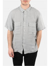 Linen Short Sleeve Shirt Grey - CP COMPANY - BALAAN 3