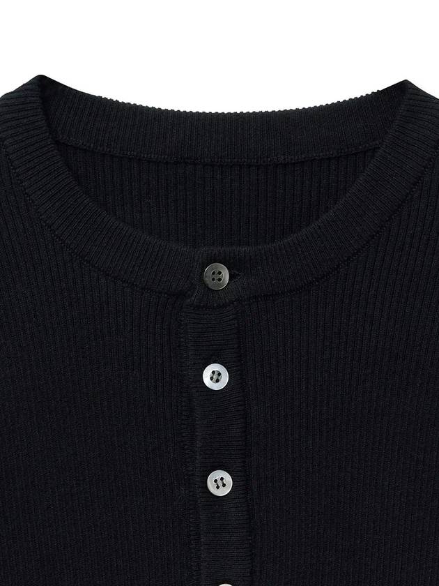 Cotton ribbed henley neck knit black - NOIRER - BALAAN 11