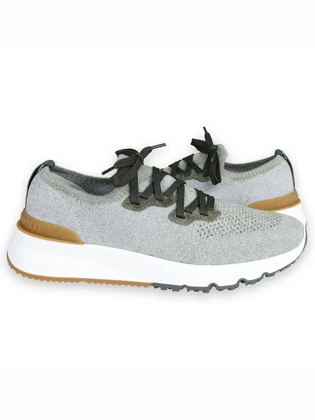 Stretch Knit Low Top Sneakers Grey Green - BRUNELLO CUCINELLI - BALAAN 3