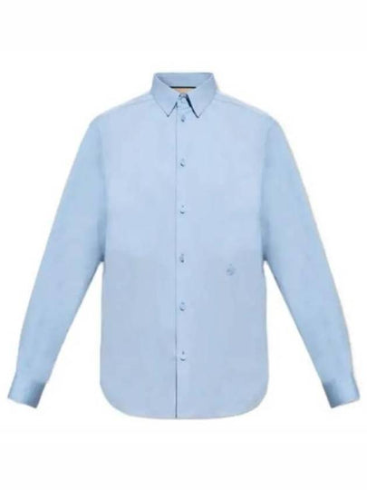 Embroidered Logo Cotton Poplin Long Sleeve Shirt Light Blue - GUCCI - BALAAN 2