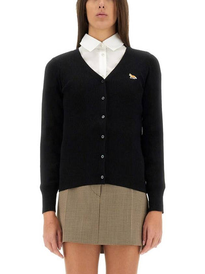 Baby Fox Patch Fine Ribbed Cardigan Black - MAISON KITSUNE - BALAAN 2