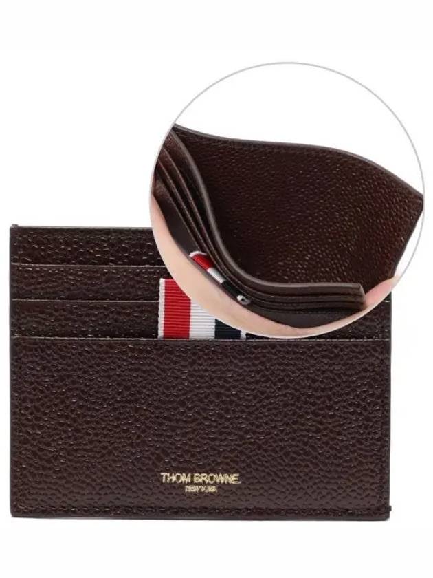 Pebble Grain Leather Stripe Note Compartment Card Wallet Brown - THOM BROWNE - BALAAN 2