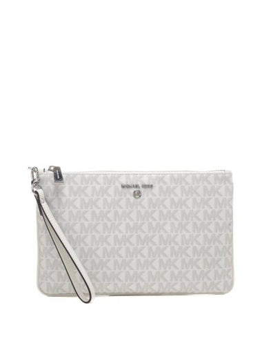 Jet Set Charm Logo Embellished Wristlet Clutch Bag White - MICHAEL KORS - BALAAN 1