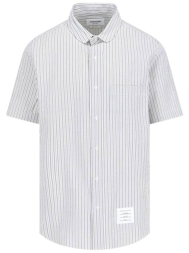 Men's Striped Short Sleeve Shirt White - THOM BROWNE - BALAAN 2