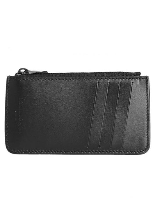 Wrinkle Smooth Leather Zipper Card Wallet Black - MAISON MARGIELA - BALAAN 1