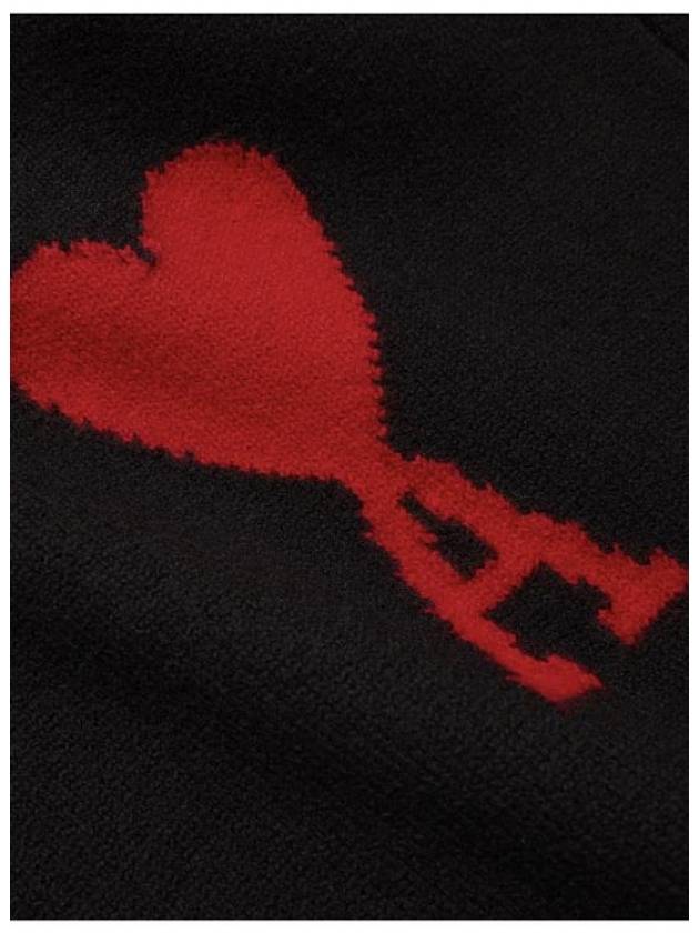 Intarsia Big Heart Logo Wool Knit Top Black - AMI - BALAAN 4