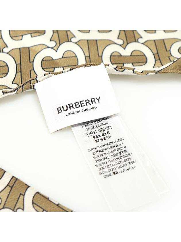 80111141 100 Silk Pale Olive TB Monogram Print Hair Scarf - BURBERRY - BALAAN 7