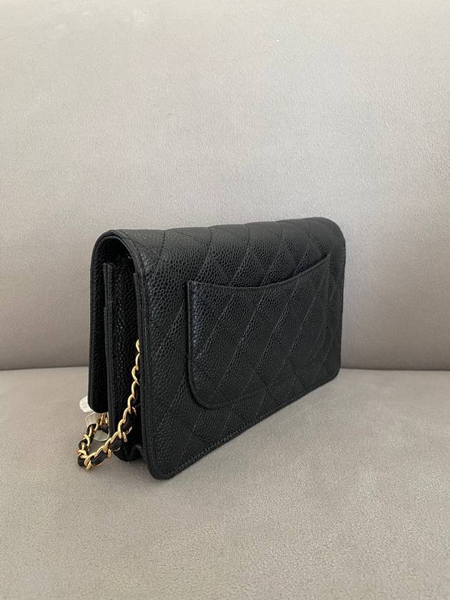 Classic Wallet On Chain Crossbody Bag Grained Calfskin Gold Black - CHANEL - BALAAN 7