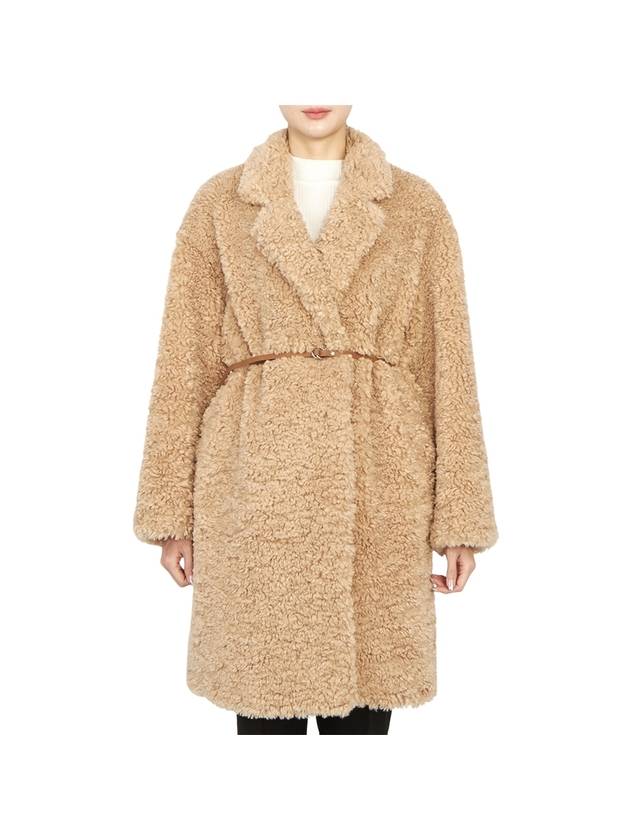 Women's Single Breasted Polyester Fur Coat Beige - VANESSA BRUNO - BALAAN 2