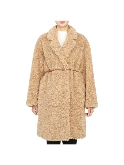 Women's Single Breasted Polyester Fur Coat Beige - VANESSA BRUNO - BALAAN 2