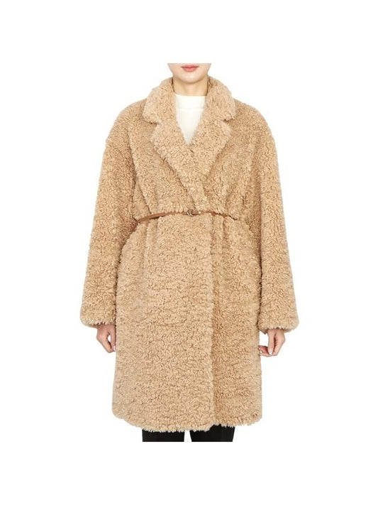 Women's Single Breasted Polyester Fur Coat Beige - VANESSA BRUNO - BALAAN 1